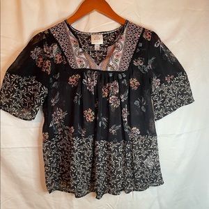 Knox Rose Black Floral Print Sheer Blouse
